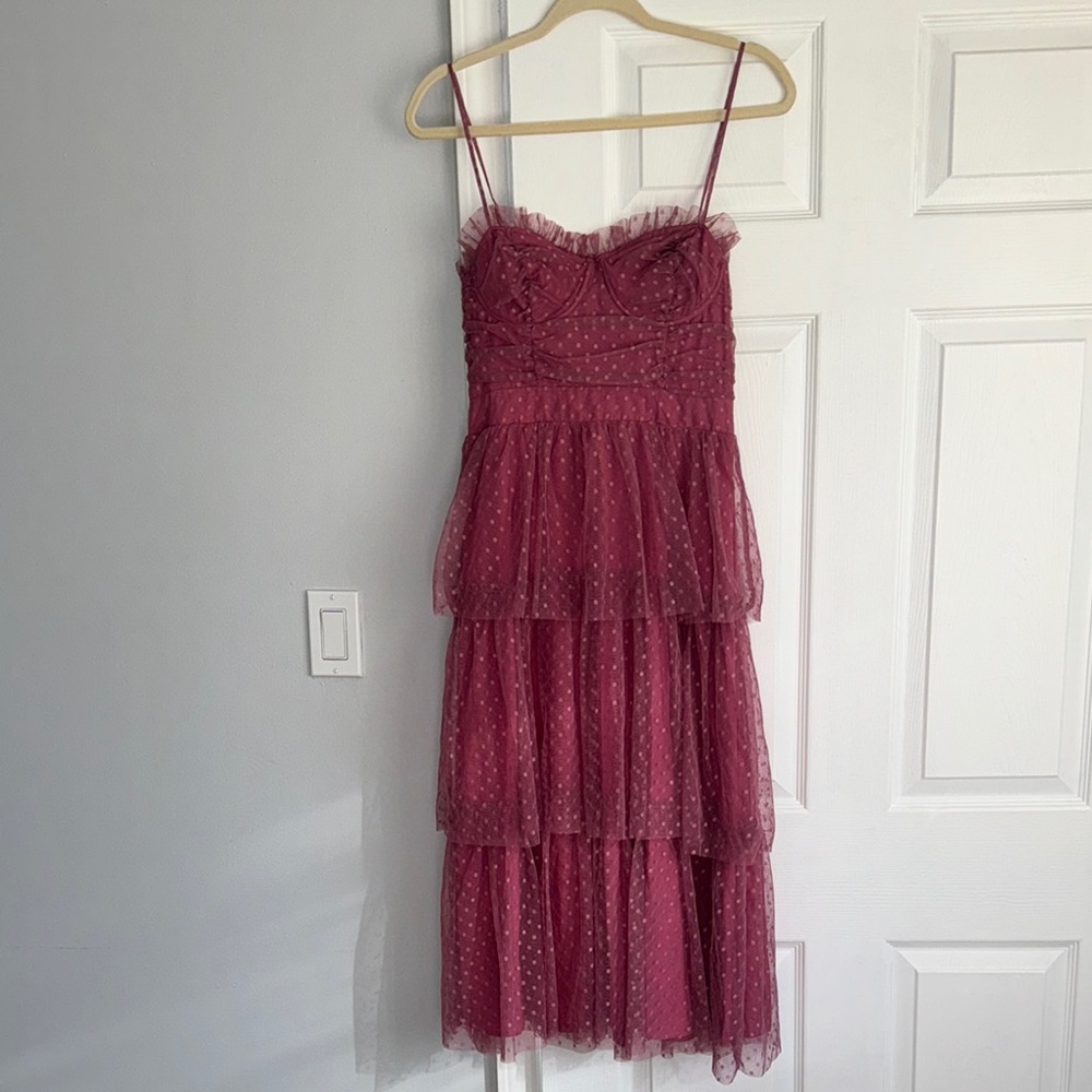 Lulus Mauvey Pink Polka Dress Size S NWT